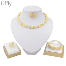 Liffly Indian Jewelry 24 Gold Choker Necklace Ring for Women Earrings Fashion Jewelry Charm Bracelet Jewelry Bridal Jewelry Sets 2024 - buy cheap