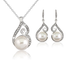 New Luxury Bridal Wedding Jewelry Sets Pearl Necklace Set Pendant Necklace Earrings Silver Plated Jewelry Set For Women 2024 - buy cheap