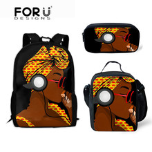 FORUDESIGNS Afro Black Girls African Backpack for Kids 3pcs/set School Bags Children Shoulder Softback Teenagers School Bag 2019 2024 - compre barato