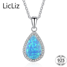 LicLiz, Collar grande de Plata de Ley 925 con colgante de gota de agua, Collar de ópalo azul, pavé de zirconia Halo, Collar solitario LN0269 2024 - compra barato