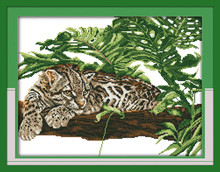 Африканский тигр на дереве, животные, хлопок, наборы крестиков, холст, точная печать, вышивка, сделай сам, ручная работа, игла, домашний декор 2024 - купить недорого