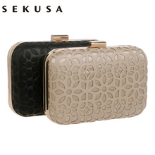 SEKUSA Fashion Hollow Out Style Pu Evening Bags With Chain Shoulder Day Clutches Evening Bags Black/Gold Purse Wallets 2024 - buy cheap