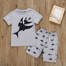 Crianças roupas meninos conjuntos de roupas crianças verão conjunto roupas tubarão camiseta + baleia shorts 1 a 7 anos 2024 - compre barato