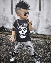 0-3Y Newborn Baby Boy Clothes Infant Toddler Kids Black Skull T-Shirt Top + Pant 2pcs Outfit Kids Clothing Set 2024 - buy cheap