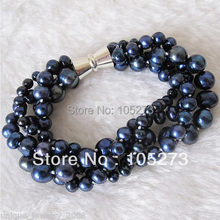 New Arriver Pearl Jewelry 7-8inch AA 4-9MM Navy Color Natural Freshwater Pearl Beads Bracelet White Magnet Clasp Free Shipping 2024 - buy cheap