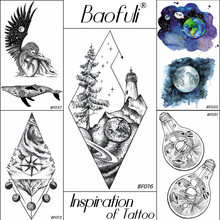 BAOFULI DIY Temporary Men Geometric Stars Tattoo Diamond Universe Planets Body Art Lighthouse Hill Tattoo Black Tatoos Stickers 2024 - buy cheap