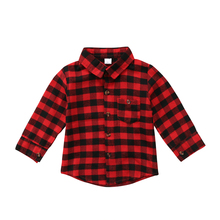 Хлопковая рубашка в клетку с длинными рукавами для маленьких мальчиков, топы, блузки, красные клетчатые детские повседневные блузки для мальчиков 2024 - купить недорого