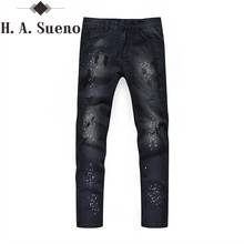 Мужские джинсы полной длины рваные обтягивающие мужские джинсы брендовая Дизайнерская одежда джинсовые брюки повседневные мужские брюки хип хоп джинсы мужские 2024 - купить недорого