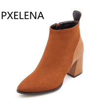 PXELENA/Большие размеры 34-43; элегантные женские ботильоны; Новинка 2018 года; модные короткие ботинки на высоком квадратном массивном каблуке в стиле пэчворк 2024 - купить недорого