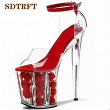 Sdtrft sapatos femininos plus: 35-45 46, sandálias plataforma flor de cristal 20cm, salto alto fino, sexy, casamento, verão 2024 - compre barato