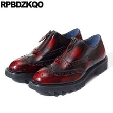 Мужская винтажная обувь на молнии, броги из натуральной кожи в британском стиле, летние красные туфли с кисточками 2024 - купить недорого