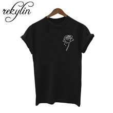 2019 Rosa flor bolsillo estampado mujeres camiseta algodón Casual divertida camiseta para señora Top Tee Hipster Tumblr Drop Ship 2024 - compra barato