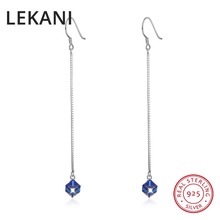 LEKANI Crystals From SWAROVSKI  Long Chain Cube Beads Drop Earrings S925 Sterling Silver Piercing Women Fine Jewelry 2024 - buy cheap