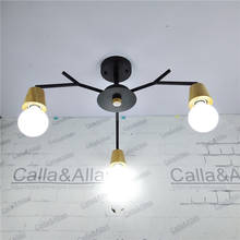 Free ship 3-arm wood socket iron chandelier wooden lamp holders E27 AC110V/220V edison light fixture black iron wood chandelier 2024 - buy cheap