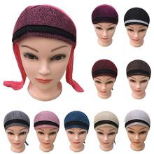 Muslim Women Turban Ice Silk Patchwork Hat Bonnet Wrap Head Scarf Cover Lady Base Cap Glitter Patchwork Beanies Skullies Fashion 2024 - buy cheap