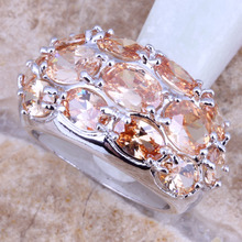 Impressive Champagne Morganite Silver Plated Women's Jewelry Ring Size 6 / 7 / 8 / 9 R0613 2024 - buy cheap