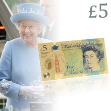 WR-nuevo billete de oro de 24k de libra de Reino Unido, papel moneda colorido, 5 libras, mundo de billetes de Elizabeth II para regalos de colección 2024 - compra barato