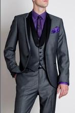 Um botão bonito smoking cinza ternos de lapela alta qualidade blazer masculino (jaqueta + calça + colete + gravata) no: 283 2024 - compre barato