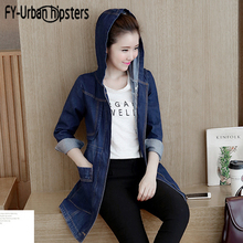 Spring Autumn New Zipper Hooded Fashion Causal Women Jackets Denim Jacket Female Mid-length Students Loose Denim Clothing Coat 2024 - buy cheap