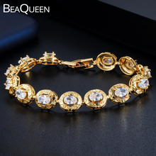 BeaQueen Luxury Yellow Gold Color Indian Jewelry Oval Round Cubic Zircon Crystal Setting Tennis Bracelets for Fashion Women B166 2024 - buy cheap