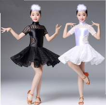 Meninas do miúdo vestido de dança latina trajes criança manga curta traje de dança de salão renda vestido de dança latina para meninas 2024 - compre barato