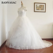 BANVASAC 2017 New A Line Short Sleeve Court Train White Satin Bridal Wedding Dress Wedding Gown Vestido De Noiva W0130 2024 - buy cheap