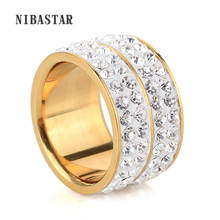 Novo design clássico dourado e de quatro fileiras, anéis de aço inoxidável com cristal para mulheres, joias para casamento 2024 - compre barato