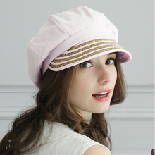 Cottoon primavera verão das mulheres de linho cap chapéu da forma octogonal chapéu com viseira chapéu da menina 2024 - compre barato