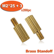 200pcs Male To Female Thread M2 x 25mm + 3mm Cylinder Shaped Brass Standoff Spacer Pillars 2024 - buy cheap