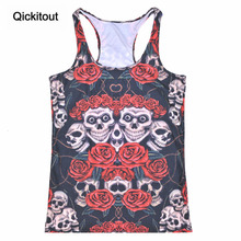 Qickitout Tops 2016 New Summer Women's Blouses Strapless Sleeveless Digital Print Casual Funny Rose Skull Tank Tops Ladies' Vest 2024 - buy cheap
