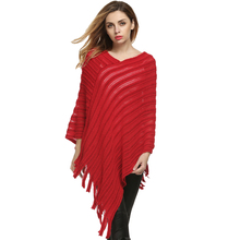 Cloak Sweater Autumn Pullovers Women 2017 Shawl Knitted Batwing Stripes Irregular Tops Poncho Tassel Loose Blusas Tops Sweaters 2024 - buy cheap