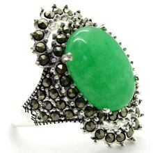Anel vintage verde de jade marcate 925, anel vintage de prata esterlina 17*29mm, tamanho 7/8/9/10 2024 - compre barato