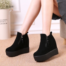 SLYXSH Winter Autumn wedges women high heel snow boots short plush fur ankle boots Increased Internal female platform shoes 2024 - buy cheap