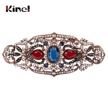 Kinel broche elipse grande feminino, broche elipse vazado flor crachá grampo de cabelo pino de cinto antigo cor ouro strass turco resina joia 2024 - compre barato