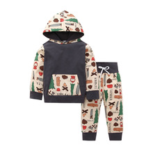 Meninos roupas do bebê infantil recém-nascido bonito moda conjunto de roupas dos desenhos animados 2 pçs fogo madeira axe saw lâmpada de óleo com capuz tops + calças outfit 2024 - compre barato