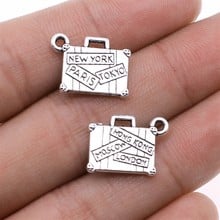 10 pçs encantos sacos de viagem nova iorque paris tóquio 15x13mm antigo prata cor tronco pingentes fazendo jóias diy 2024 - compre barato