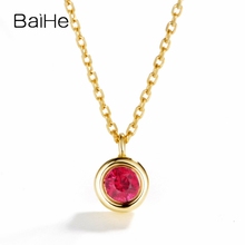 BAIHE Solid 18K Yellow Gold 0.14ct Round Natural Ruby Engagement Fine Jewelry Casual simple Ruby Round Pandant Necklaces 2024 - buy cheap