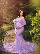 New Maternity Dress Photography Sling Off Shoulder Chiffon Lace Long Pregnancy Fish Tail Dress Baby Shower Dress For Photoshoot 2024 - buy cheap