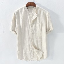 Men's Baggy Cotton Linen Blouse Solid Color Short Sleeve Retro Shirts Tops Blouse chemise homme hawaiian shirt 2020 chemise 2024 - buy cheap