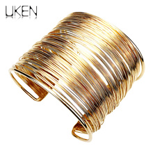 UKEN Fashion Accessories Multilayer Wire Punk Cuff Bracelets Bangle Alloy Gold Color Bangles For Women Bijoux Pulseiras 2024 - buy cheap