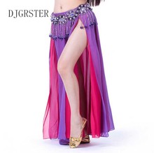 Профессиональная юбка для танца живота DJGRSTER, длинная юбка для фламенко с Боковым Разрезом, для женщин и девочек, костюм для танца живота 2024 - купить недорого