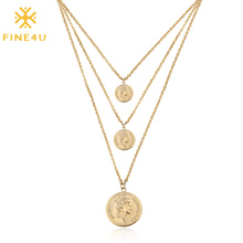 FINE4U N239 Gold Color Round Elizabeth Coins Pendants Necklace Multi-layer Stainless Steel Choker Necklaces 2024 - buy cheap