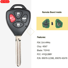 Keyecu-chave remota 4b para toyota camry sedan, substituição de 2007 a 2010 hyq12bby-4d67 p/n: 89070 a 12360 2024 - compre barato