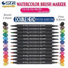 STA 80 Colors Watercolor Brush Pen Set Aquarelle Markers Double Head Water Based Sketch Pens Soft Highlight Marker Art Supplies 2024 - buy cheap