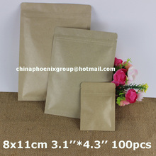 Free Shipping 100pcs/lot 8cm*11cm 3.1''*4.3'' High Quality Kraft Paper Zip Lock Pouches Resealable Bags Wholesaler 2024 - buy cheap