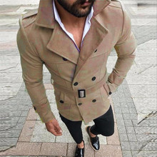 European and American Men's Windbreaker Jacket Fashion Casual Lapel Double-breasted Spring and Autumn Windbreaker Jacket With 2024 - buy cheap