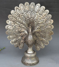 Chinese Tibet silver carved peacock sculpture 2024 - buy cheap