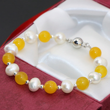 Pulsera de perlas blancas de 8mm, joyería elegante de piedra de Calcedonia natural de 7-8mm, joyería elegante B2741 de 7,5 pulgadas 2024 - compra barato