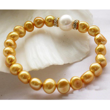 Pulsera de perlas de agua dulce para mujer, pulsera dorada y blanca de 8 pulgadas y 10mm, perfecta para regalo de cumpleaños 2024 - compra barato