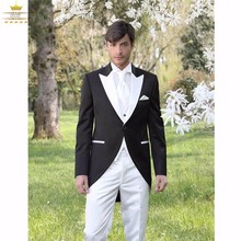 Morning Style Groomsmen Peak White Lapel Groom Tuxedos One Button Men Suits Wedding Best Man Blazer (Jacket+Pants+Tie+Vest) B977 2024 - buy cheap